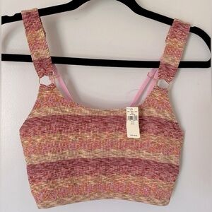 Aerie Sz M Rainbow Pinks Colorful Ribbed Cropped Top Sports Bra NWT